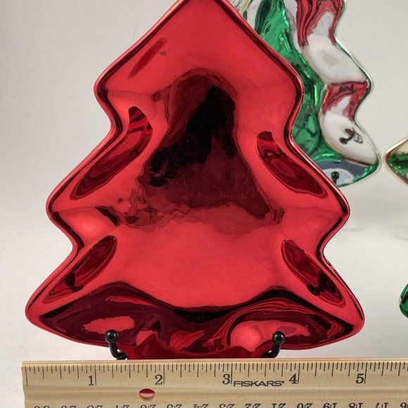 Holiday Tree Plates by Trimmings Etc. 4 Ceramic Metallic Small Serving Plates - Picture 7 of 11